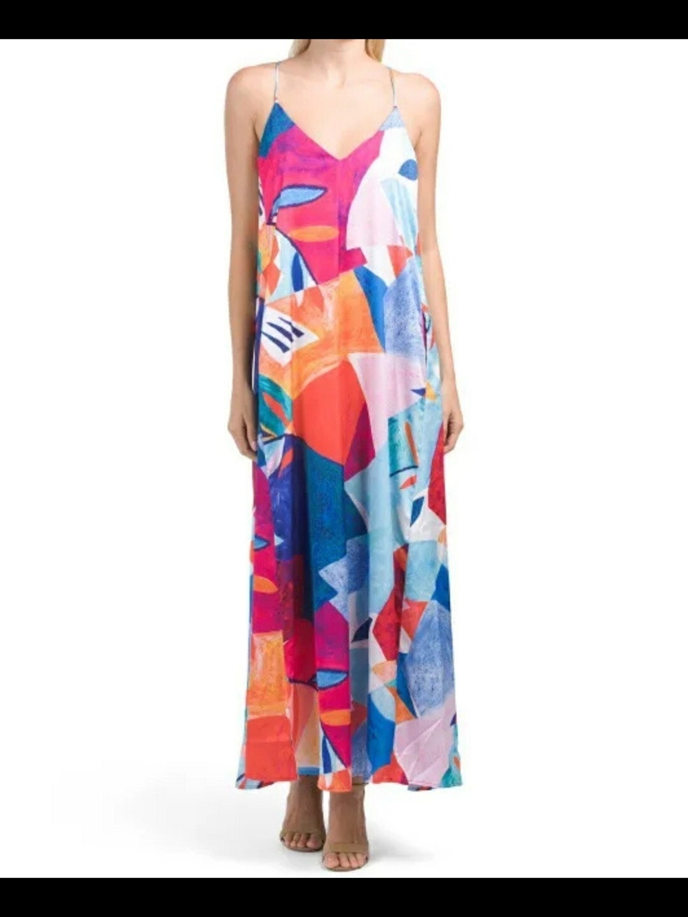 Nicole Miller Abstract Print Charmuse Spaghetti-Strap Maxi Dress